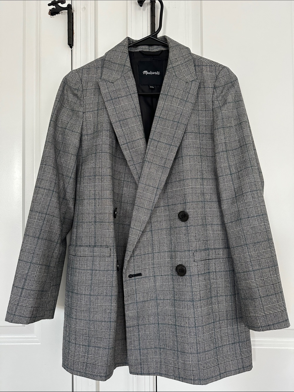 Madewell Gray Glen Plaid Double-Breasted Blazer